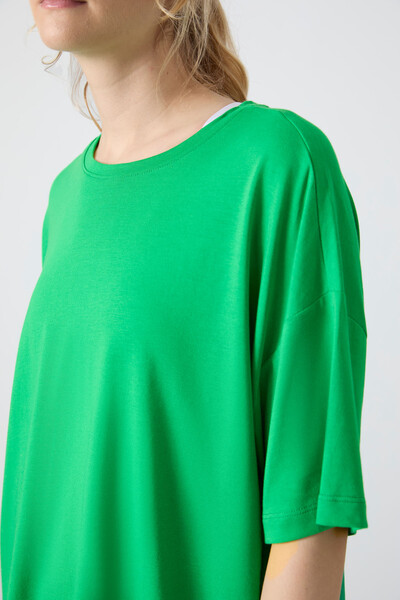 Tommylife Wholesale Crew Neck Oversize Basic Women's T-Shirt 97285 Green - Thumbnail