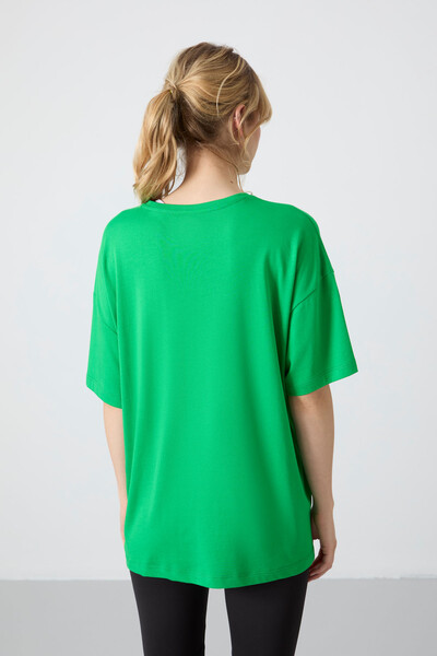 Tommylife Wholesale Crew Neck Oversize Basic Women's T-Shirt 97285 Green - Thumbnail