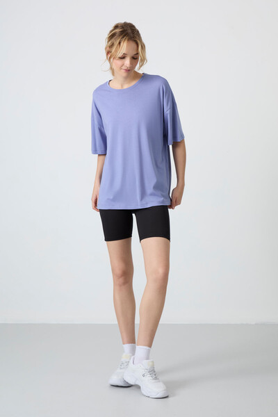 Tommylife Wholesale Crew Neck Oversize Basic Women's T-Shirt 97285 Light Amethyst - Thumbnail