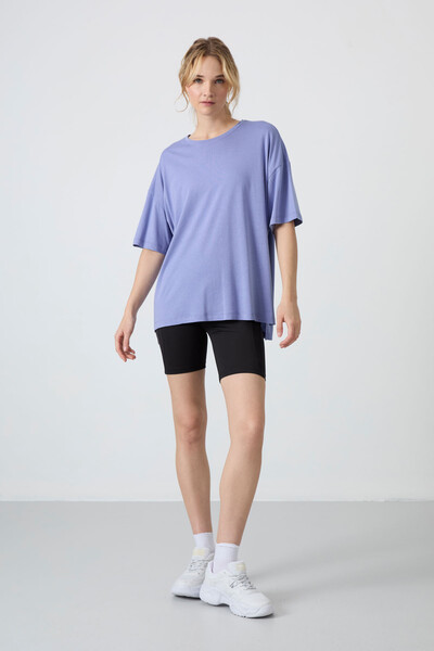 Tommylife Wholesale Crew Neck Oversize Basic Women's T-Shirt 97285 Light Amethyst - Thumbnail