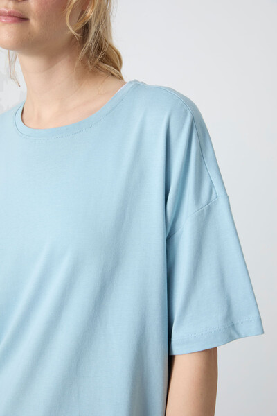 Tommylife Wholesale Crew Neck Oversize Basic Women's T-Shirt 97285 Light Blue - Thumbnail