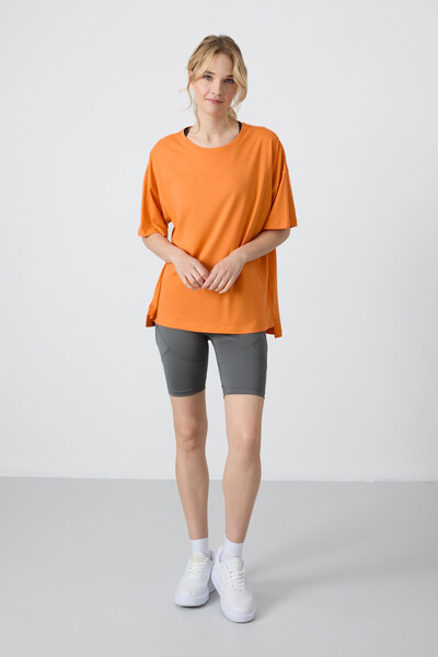 Tommylife Wholesale Crew Neck Oversize Basic Women's T-Shirt 97285 Orange - Thumbnail