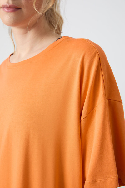 Tommylife Wholesale Crew Neck Oversize Basic Women's T-Shirt 97285 Orange - Thumbnail