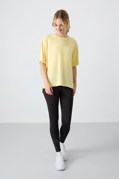 Tommylife Wholesale Crew Neck Oversize Basic Women's T-Shirt 97285 Yellow - Thumbnail