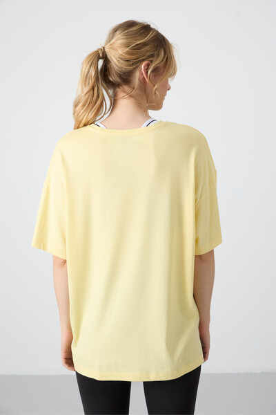 Tommylife Wholesale Crew Neck Oversize Basic Women's T-Shirt 97285 Yellow - Thumbnail