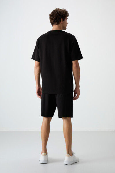 Tommylife Wholesale Crew Neck Oversize Men's T-Shirt Shorts Set 85250 Black - Thumbnail