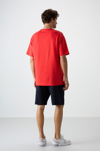 Tommylife Wholesale Crew Neck Oversize Men's T-Shirt Shorts Set 85250 Fiesta - Navy Blue - Thumbnail