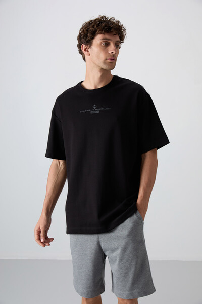 Tommylife Wholesale Crew Neck Oversize Printed Men's T-Shirt 88321 Black - Anthracite - Thumbnail