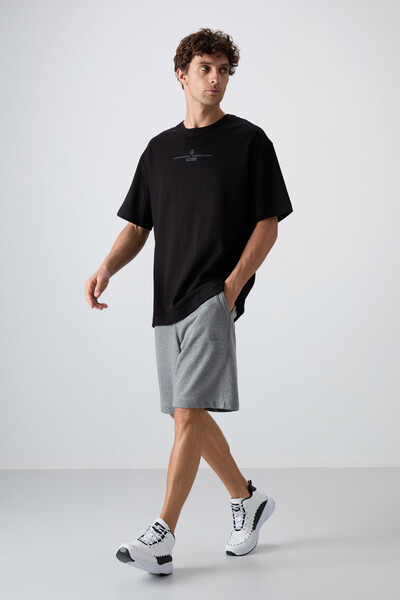 Tommylife Wholesale Crew Neck Oversize Printed Men's T-Shirt 88321 Black - Anthracite - Thumbnail