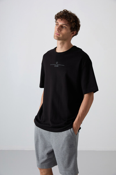 Tommylife Wholesale Crew Neck Oversize Printed Men's T-Shirt 88321 Black - Anthracite - Thumbnail