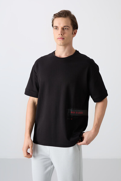 Tommylife Wholesale Crew Neck Oversize Printed Men's T-Shirt 88322 Black - Thumbnail