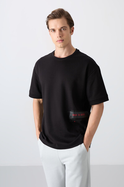 Tommylife Wholesale Crew Neck Oversize Printed Men's T-Shirt 88322 Black - Thumbnail