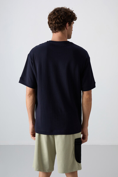 Tommylife Wholesale Crew Neck Oversize Printed Men's T-Shirt 88322 Navy Blue - Thumbnail