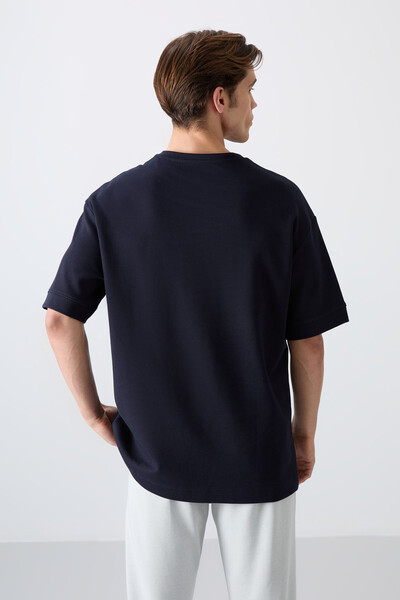 Tommylife Wholesale Crew Neck Oversize Printed Men's T-Shirt 88323 Navy Blue - Thumbnail