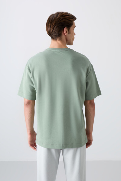 Tommylife Wholesale Crew Neck Oversize Printed Men's T-Shirt 88324 Light Green - Thumbnail