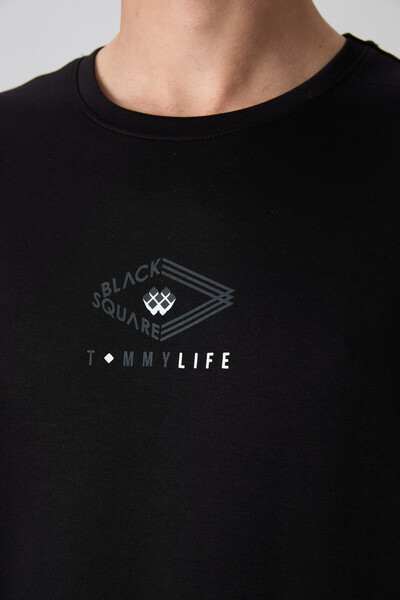 Tommylife Wholesale Crew Neck Oversize Printed Men's T-Shirt 88325 Black - Thumbnail