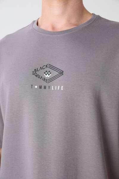 Tommylife Wholesale Crew Neck Oversize Printed Men's T-Shirt 88325 Dark Gray - Thumbnail