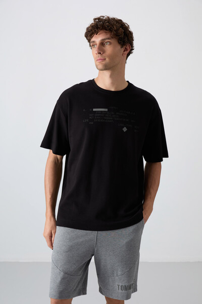 Tommylife Wholesale Crew Neck Oversize Printed Men's T-Shirt 88326 Black - Thumbnail