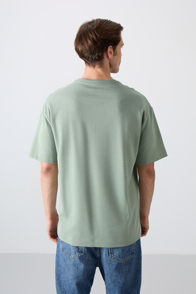 Tommylife Wholesale Crew Neck Oversize Printed Men's T-Shirt 88326 Light Green - Thumbnail