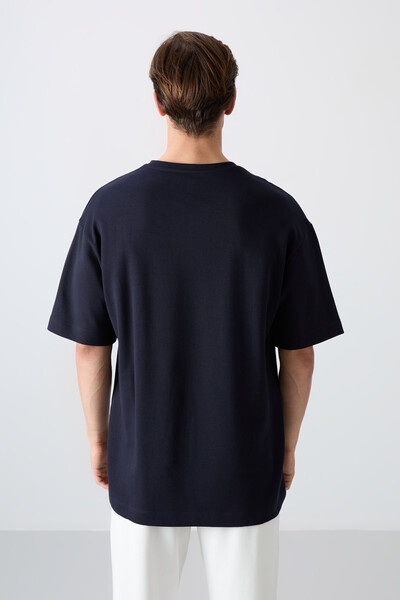 Tommylife Wholesale Crew Neck Oversize Printed Men's T-Shirt 88326 Navy Blue - Thumbnail