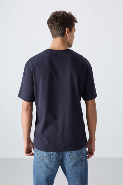 Tommylife Wholesale Crew Neck Oversize Printed Men's T-Shirt 88328 Navy Blue - Thumbnail