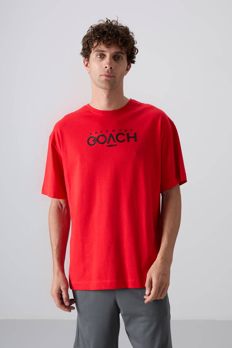 TOMMYLIFE - Tommylife Wholesale Crew Neck Oversize Printed Men's T-Shirt 88329 Fiesta