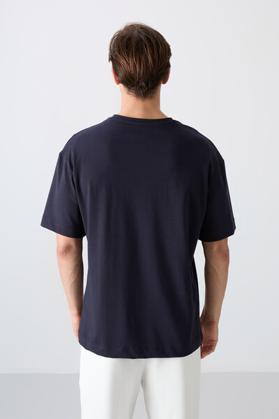 Tommylife Wholesale Crew Neck Oversize Printed Men's T-Shirt 88329 Navy Blue - Thumbnail