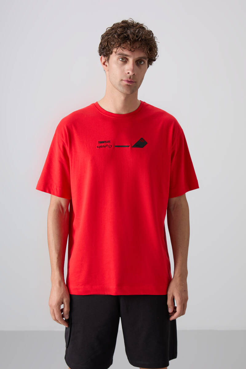 TOMMYLIFE - Tommylife Wholesale Crew Neck Oversize Printed Men's T-Shirt 88330 Fiesta