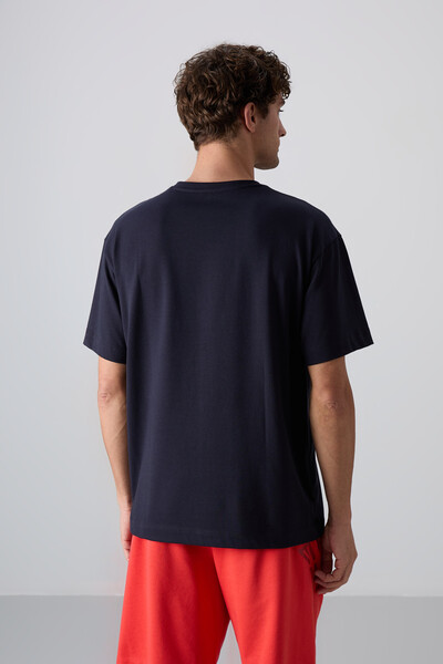 Tommylife Wholesale Crew Neck Oversize Printed Men's T-Shirt 88330 Navy Blue - Thumbnail