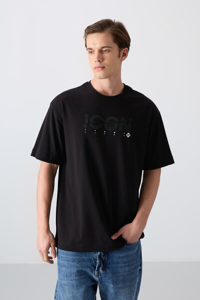 Tommylife Wholesale Crew Neck Oversize Printed Men's T-Shirt 88331 Black - Thumbnail