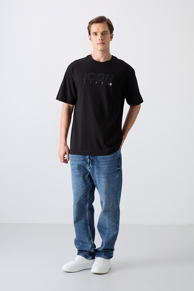 Tommylife Wholesale Crew Neck Oversize Printed Men's T-Shirt 88331 Black - Thumbnail