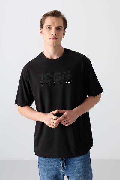 Tommylife Wholesale Crew Neck Oversize Printed Men's T-Shirt 88331 Black - Thumbnail