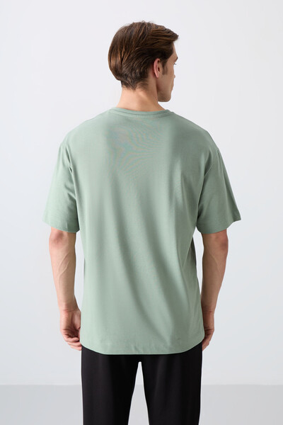 Tommylife Wholesale Crew Neck Oversize Printed Men's T-Shirt 88332 Light Green - Thumbnail