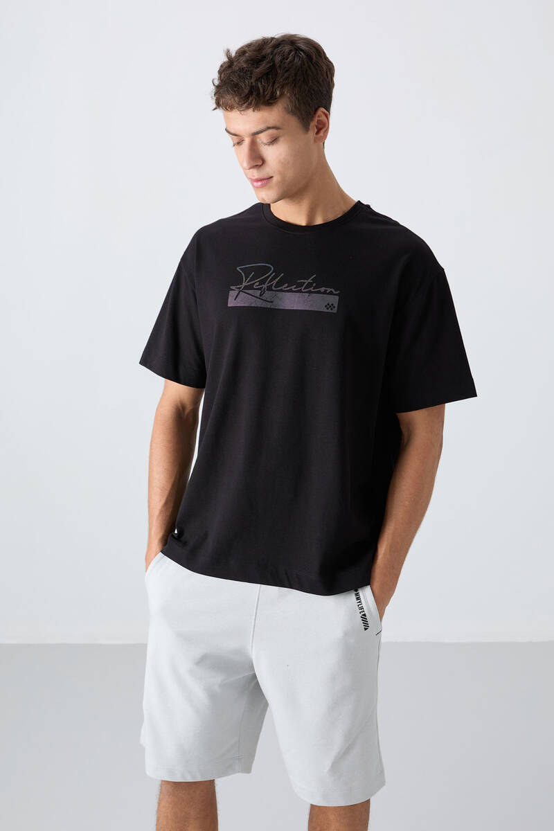 TOMMYLIFE - Tommylife Wholesale Crew Neck Oversize Printed Men's T-Shirt 88334 Black