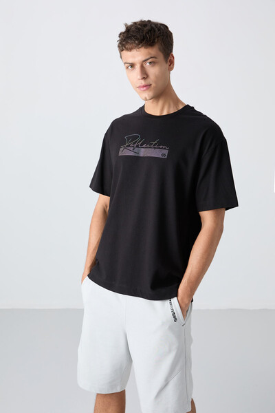 Tommylife Wholesale Crew Neck Oversize Printed Men's T-Shirt 88334 Black - Thumbnail