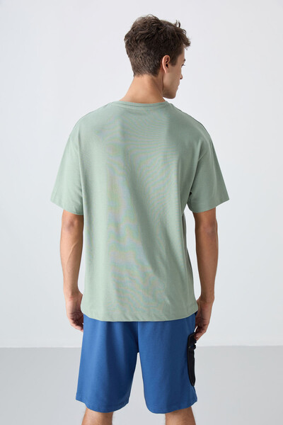 Tommylife Wholesale Crew Neck Oversize Printed Men's T-Shirt 88334 Light Green - Thumbnail