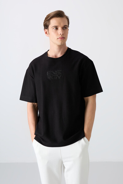 Tommylife Wholesale Crew Neck Oversize Printed Men's T-Shirt 88336 Black - Thumbnail