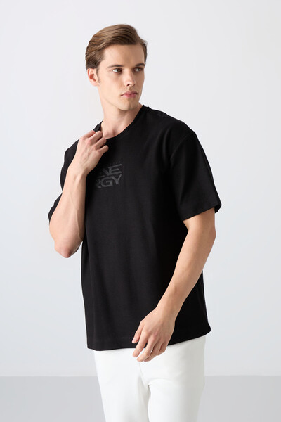 Tommylife Wholesale Crew Neck Oversize Printed Men's T-Shirt 88336 Black - Thumbnail