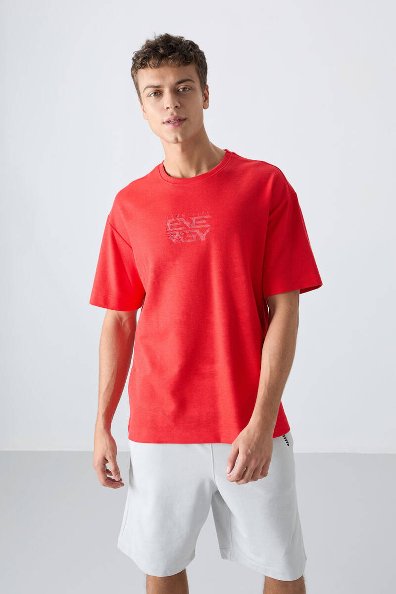 TOMMYLIFE - Tommylife Wholesale Crew Neck Oversize Printed Men's T-Shirt 88336 Fiesta