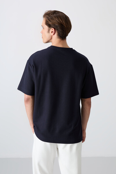 Tommylife Wholesale Crew Neck Oversize Printed Men's T-Shirt 88336 Navy Blue - Thumbnail