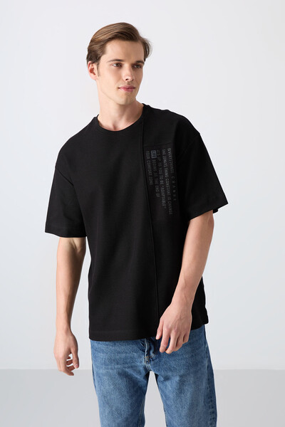 Tommylife Wholesale Crew Neck Oversize Printed Men's T-Shirt 88338 Black - Thumbnail