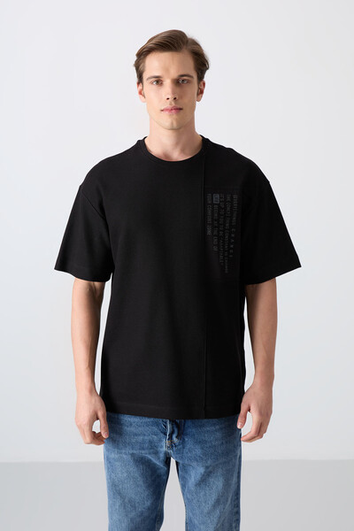Tommylife Wholesale Crew Neck Oversize Printed Men's T-Shirt 88338 Black - Thumbnail