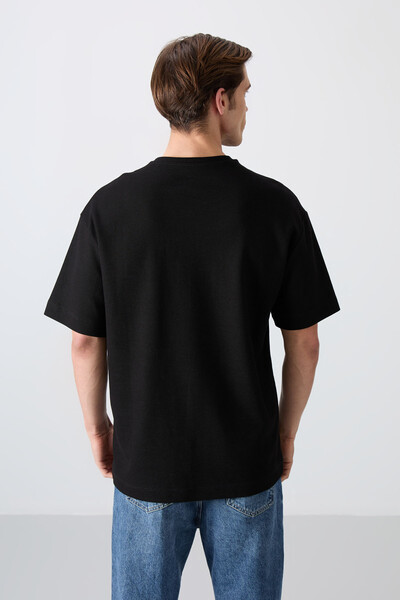 Tommylife Wholesale Crew Neck Oversize Printed Men's T-Shirt 88338 Black - Thumbnail