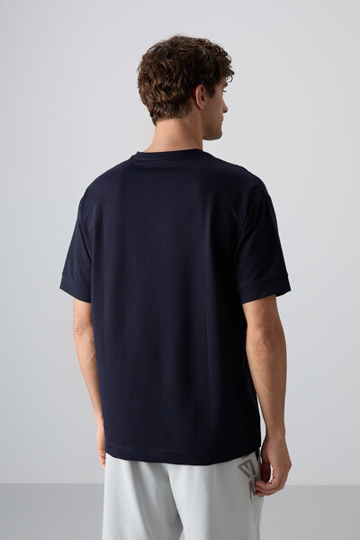 Tommylife Wholesale Crew Neck Oversize Printed Men's T-Shirt 88342 Navy Blue - Thumbnail