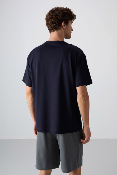 Tommylife Wholesale Crew Neck Oversize Printed Men's T-Shirt 88343 Navy Blue - Thumbnail