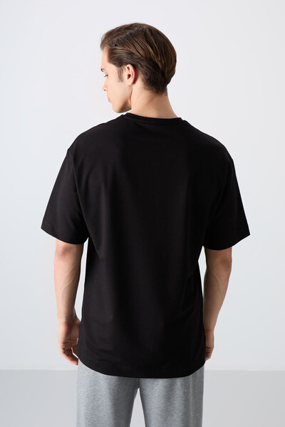 Tommylife Wholesale Crew Neck Oversize Printed Men's T-Shirt 88350 Black - Thumbnail