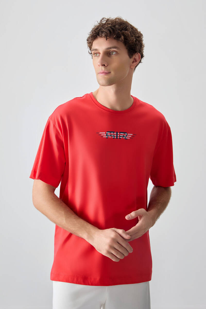 TOMMYLIFE - Tommylife Wholesale Crew Neck Oversize Printed Men's T-Shirt 88356 Fiesta