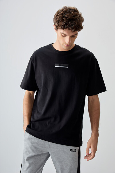 Tommylife Wholesale Crew Neck Oversize Printed Men's T-Shirt 88359 Black - Thumbnail