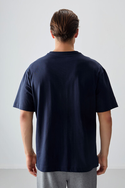 Tommylife Wholesale Crew Neck Oversize Printed Men's T-Shirt 88359 Navy Blue - Thumbnail