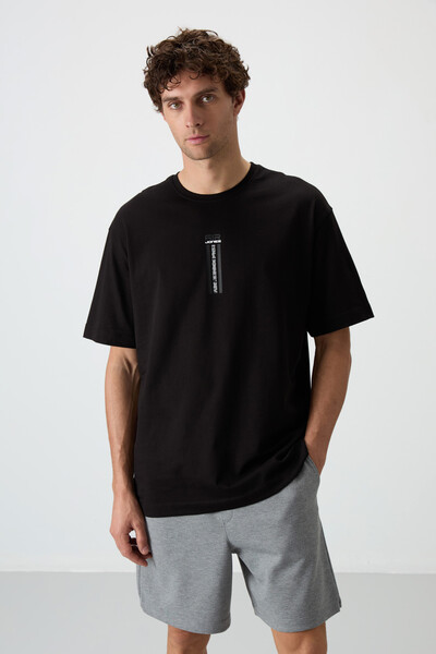 Tommylife Wholesale Crew Neck Oversize Printed Men's T-Shirt 88360 Black - Thumbnail